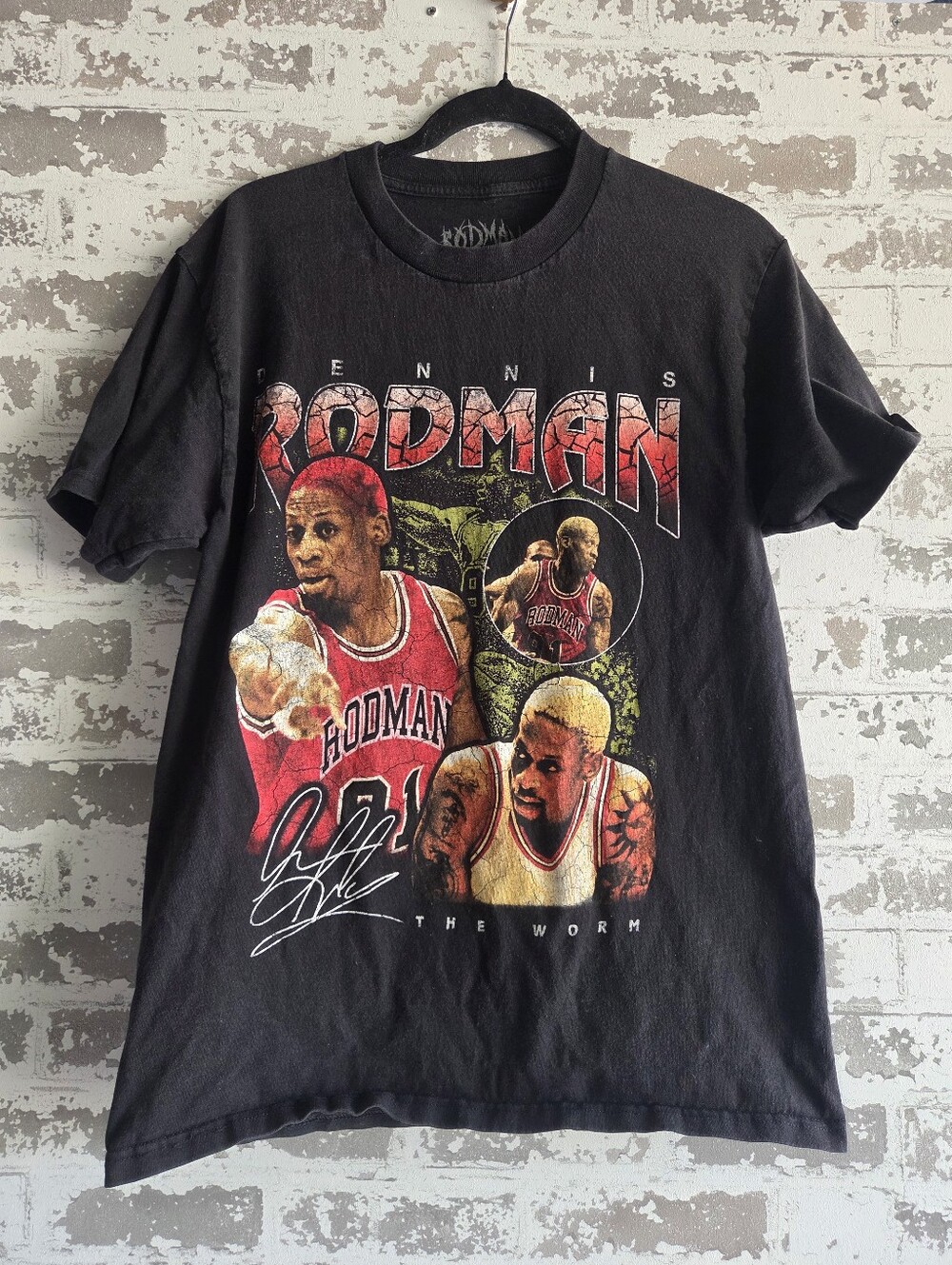 Dennis Rodman Apparel The Worm Graphic Collage T-Shirt Black Medium
